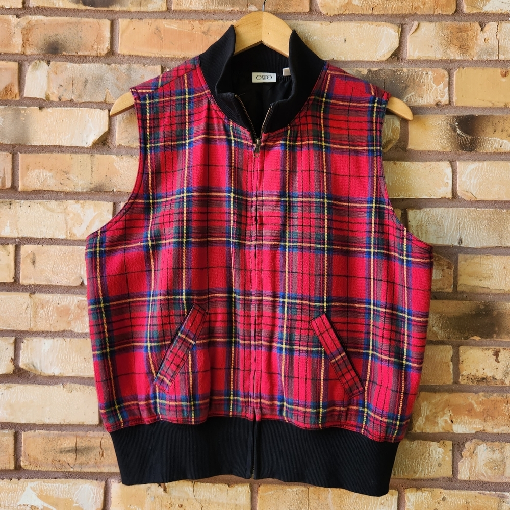 Cato Red Plaid Cropped Zip Vest Grunge Preppy Punk Layering